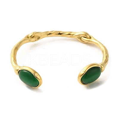 304 Stainless Steel Cuff Bangle with Natural Green Agate BJEW-Q773-08G-1