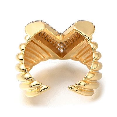 Rack Plating Brass Micro Pave Cubic Zirconia Open Cuff Rings for Women RJEW-M022-13G-1
