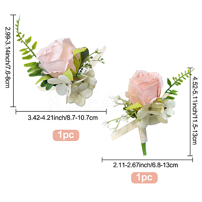 2Pcs 2 Style Silk Cloth Imitation Rose Corsage Boutonniere AJEW-CP0001-61B-1