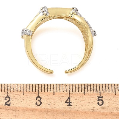 Brass Micro Pave Clear Cubic Zirconia Cuff Finger Rings for Women RJEW-B112-13GP-1