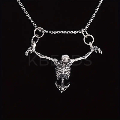 Halloween Alloy Skeleton Pendant 304 Stainless Steel Box Chain Necklaces for Men FS-WG38B8A-01-1