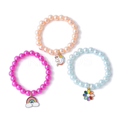 3Pcs 3 Colors ABS Plastic Imitation Pearl Beads Stretch Bracelets BJEW-JB11584-1