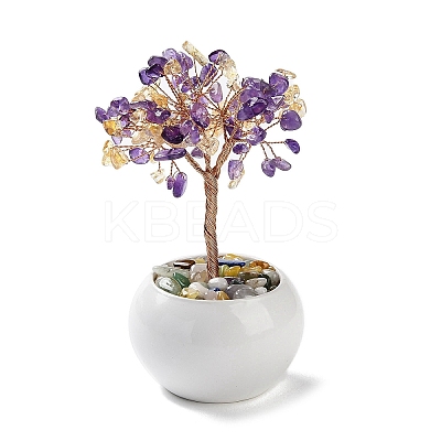 Natural Yellow Quartz & Amethyst Chips Tree Decorations DJEW-M012-01B-1