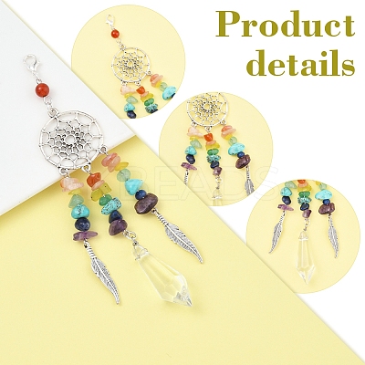 Chakra Natural & Synthetic Gemstone Chips & Alloy Pendant Decorations HJEW-FS00024-1
