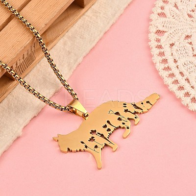 201 Stainless Steel Hollow Cat Shaped Pendant Box Chain Necklaces LS-NJEW-M086-06G-1