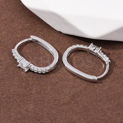 Oval 925 Sterling Silver Micro Pave Clear Cubic Zirconia Hoop Earrings EJEW-K317-09P-1