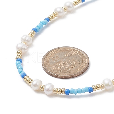 Acrylic Imitation Pearl & Glass Seed Beaded Necklace for Women NJEW-JN04278-1