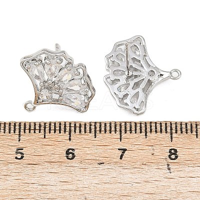 Ginkgo Leaf Brass Micro Pave Clear Cubic Zirconia Stud Earring Findings KK-F921-07P-1