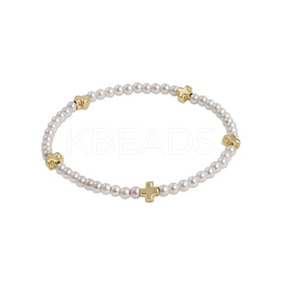 Elegant Imitation Pearl & Brass Beads Stretch Bracelets for Women YV1811-3-1