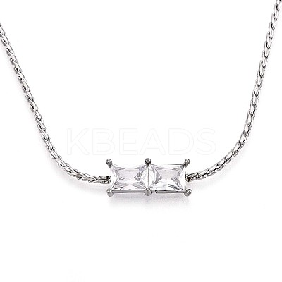 304 Stainless Steel Crystal Rhinestone Rectangle Link Chain Necklaces NJEW-T016-07S-1