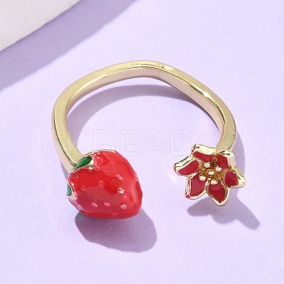 Brass with Enamel Cuff Open Rings for Women RJEW-Q019-01B-G-1