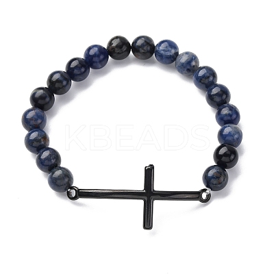 Round Natural Sodalite Bead Stretch Bracelets BJEW-F493-08EB-02-1