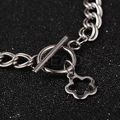 Tarnish Resistant Flower 304 Stainless Steel Double Link Chain Bracelets BJEW-K064-P-1