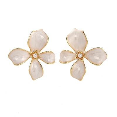 Flower Brass Enamel Stud Earrings EJEW-P308-02G-B-1