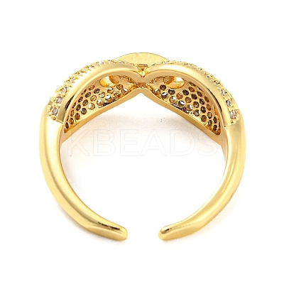 Hip Hop Pig Nose Rack Plating Brass Micro Pave Cubic Zirconia Open Cuff Ring for Women RJEW-F153-04G-1