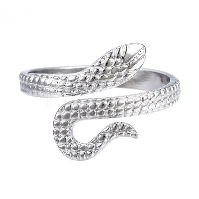 Non-Tarnish 304 Stainless Steel Snake Open Cuff Ring LS-RJEW-N040-21-1