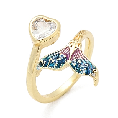 Brass Pave Clear Cubic Zirconia Cuff Rings RJEW-V013-01G-1