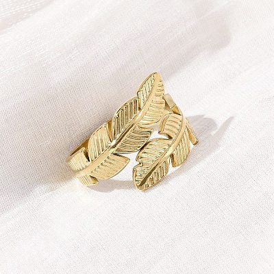 304 Stainless Steel Open Cuff Ring for Women RJEW-Z083-02G-03-1