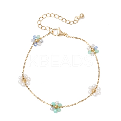Glass & ABS Plastic Imitation Pearl Beads Link Bracelets BJEW-JB12572-02-1