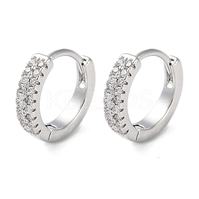 Brass Micro Pave Clear Cubic Zirconia Hoop Earrings LS-EJEW-S234-01P-1