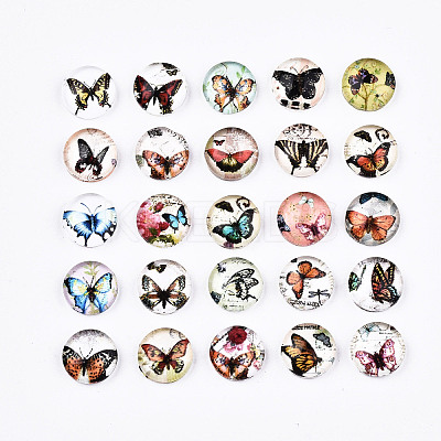 Printed Glass Half Round/Dome Cabochons GGLA-N004-10mm-C1-1