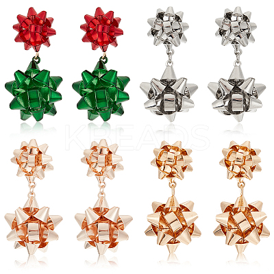 4 Pairs 4 Colors Christmas Star Alloy Dangle Stud Earrings for Women EJEW-AN0002-26-1