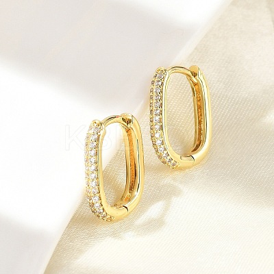 Oval Brass Micro Pave Clear Cubic Zirconia Hoop Earrings LS-EJEW-D311-141G-1