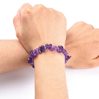 Amethyst Chips Stretch Bracelets BJEW-JB01308-03-1