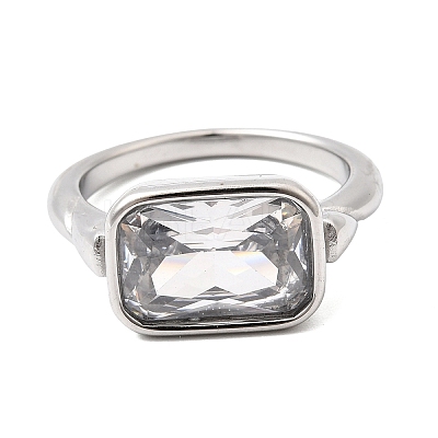 304 Stainless Steel Pave Single Cubic Zirconia Finger Rings for Women RJEW-K316-05P-1