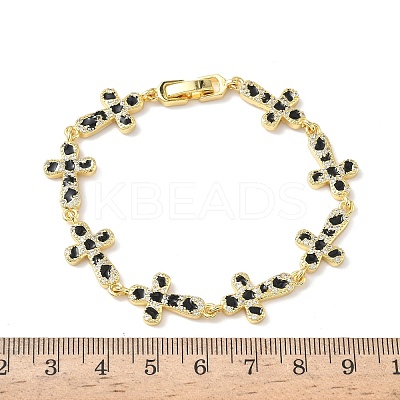 Brass Enamel Micro Pave Clear Cubic Zirconia Cross Link Chain Bracelets for Women BJEW-G764-02G-1