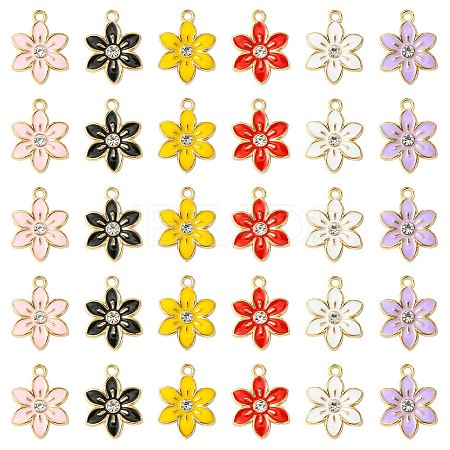 30Pcs 6 Colors Flower Alloy Enamel Pendants ENAM-CJ0006-22-1