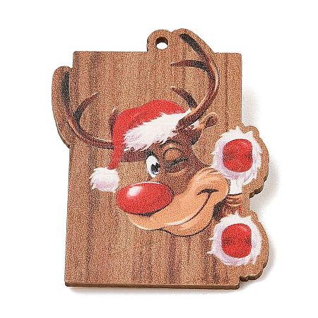 Christmas Theme Wood Printed Brooches for Women JEWB-Z029-01D-1