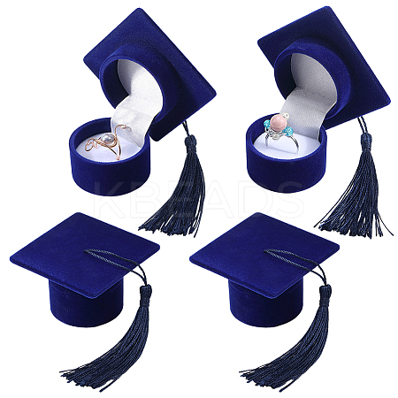 4Pcs Doctoral Hat Shaped Velvet Jewelry Ring Storage Boxes CON-SC0001-18B-1