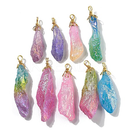 Electroplated Raw Rough Natural Quartz Crystal Big Pendants G-A229-02G-1