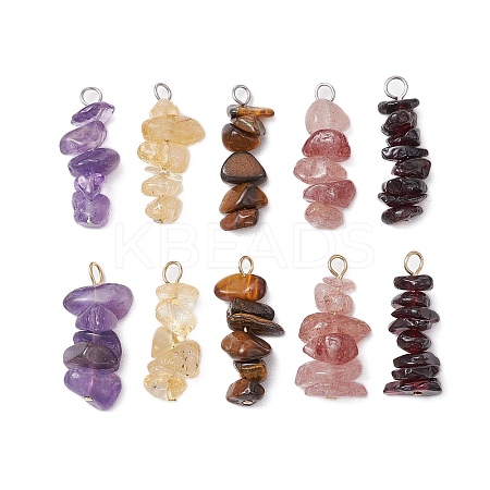 10Pcs 5 Colors 12 Constellation Natural Citrine & Tiger Eye & Amethyst & Strawberry Quartz & Garnet Pendants PALLOY-JF02839-11-1