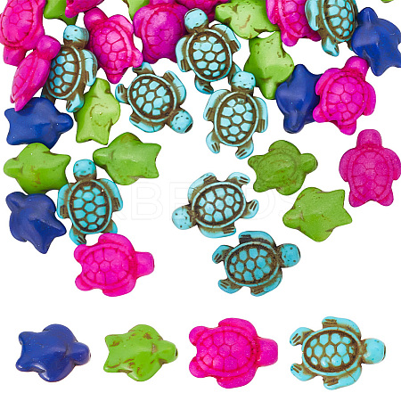  4 Strands 2 Styles Dyed Synthetic Turquoise Beads Strands G-NB0004-90-1