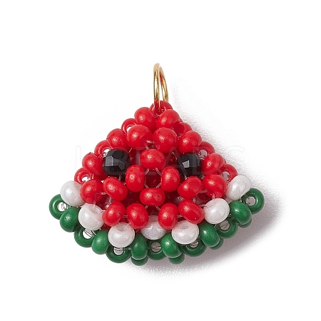 Glass Seed Beaded Watermelon Pendants PALLOY-CJ00138-1
