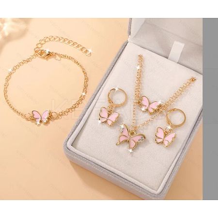 Butterfly Alloy Rhinestone & Enamel Pendant Necklace & Bracelets & Earring & Rings Sets for Children FS-WGE37FF-02-1