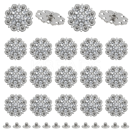 20Pcs Flower Zinc Alloy & Rhinestone & Glass Rivets BUTT-NB0001-84D-1