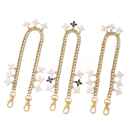 3Pcs 3 Colors Alloy Enamel Flower Charm 304 Stainless Steel Cuban Link Chain Bag Decorative Chains FIND-JF00160-1