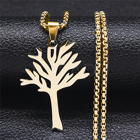 201 Stainless Steel Tree of Life Pendant Box Chain Necklaces FS-WGEEACC-03-1
