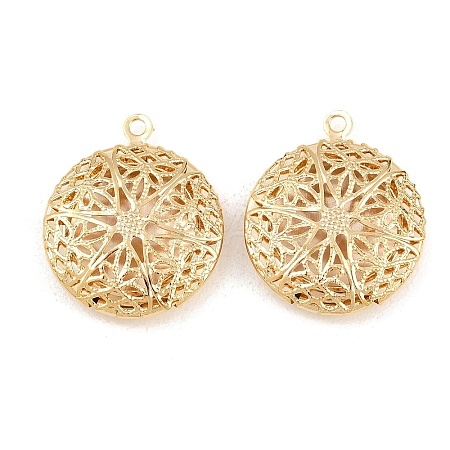 Flat Round Brass Hollow Locket Pendants KK-K414-11B-G-1