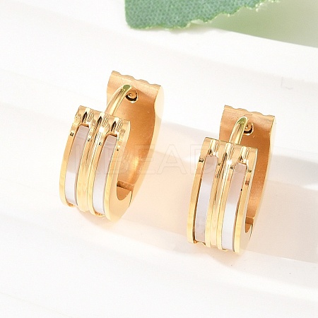 Stripe 304 Stainless Steel Shell Hoop Earrings for Women EJEW-L307-11G-1