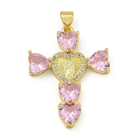 Rack Plating Brass Pave Cubic Zirconia Pendants KK-U029-01G-01-1