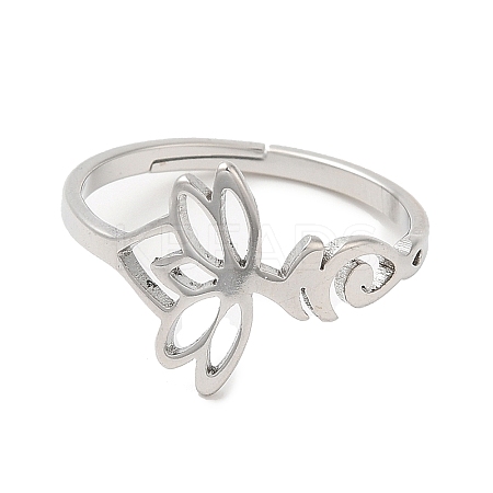 Non-Tarnish 304 Stainless Steel Hollow Lotus Adjustable Ring for Women RJEW-M149-32P-1