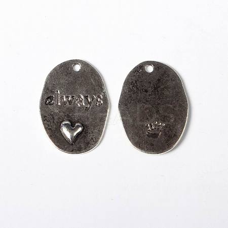 Boyfriends Valentines Day Gifts Making Tibetan Style Alloy Flat Oval Carved Message Word Always Love Pendants LS-TIBEP-S047-AS-LF-1