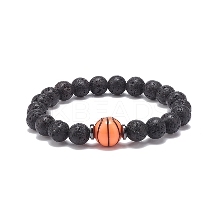 Natural Lava Rock & Synthetic Hematite & Acrylic Beaded Stretch Bracelet BJEW-JB08553-01-1