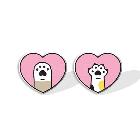 Acrylic Heart with Footprint Stud Earrings for Women PW-WGFA095-02-1