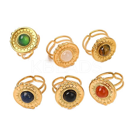Natural Mixed Stone Finger Rings RJEW-Q822-28G-1