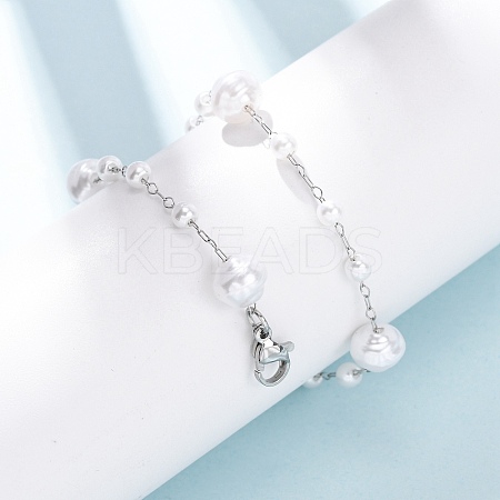 ABS Plastic Pearl Round Beads Link Bracelets BJEW-G774-05P-1